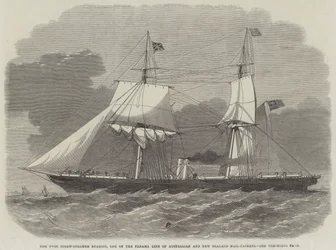 O Twin Screw-Steamer Ruahini, um dos pacotes de correio da Nova Zelândia e da Nova Zelândia